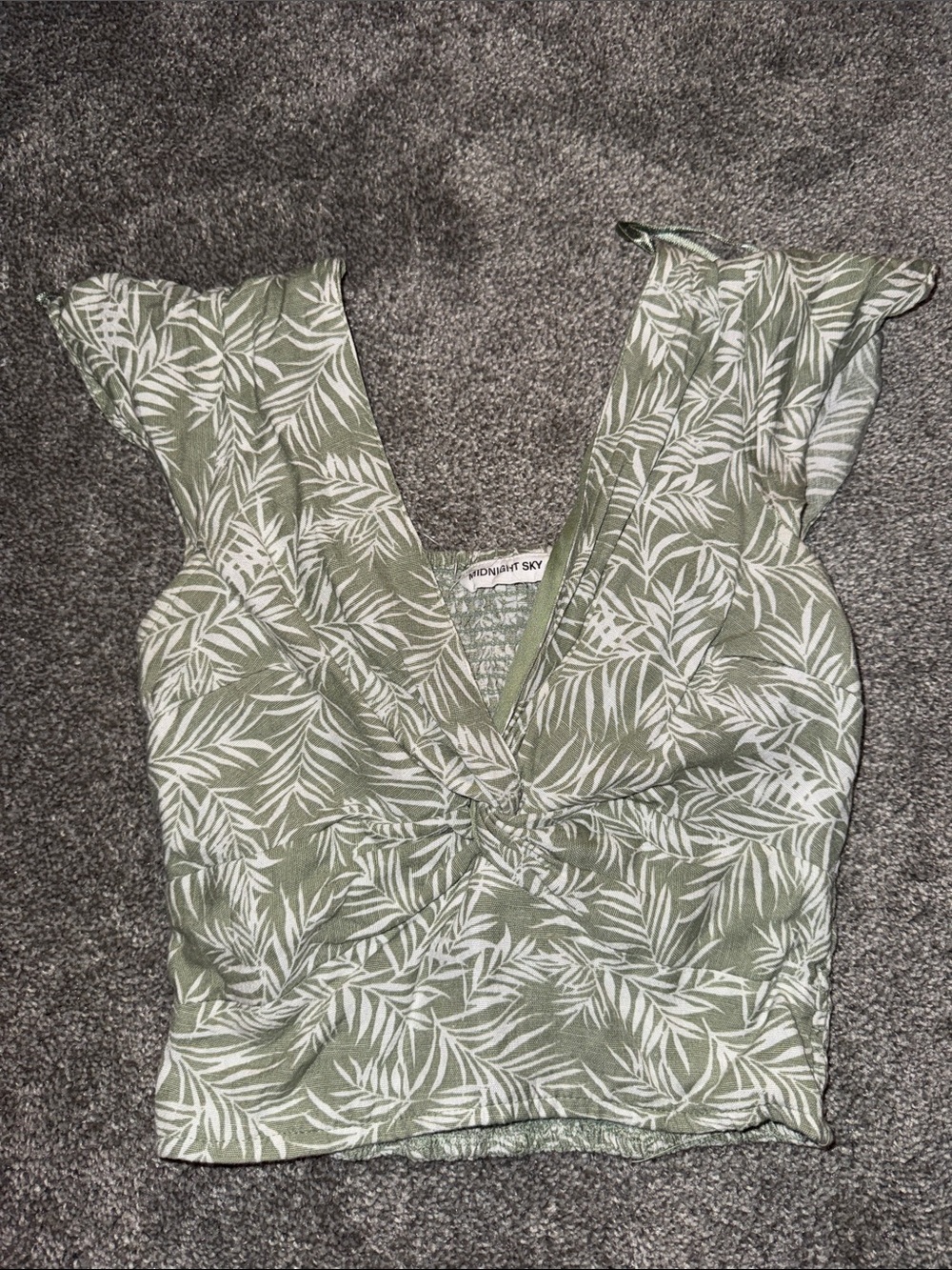 Olive Leaf Print V-Neck Crop Top